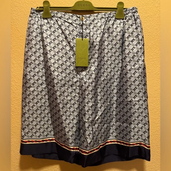 New Gucci G Logo Silk Shorts Blue Size 52 / Fits Like a US L 34 - 38 Waist