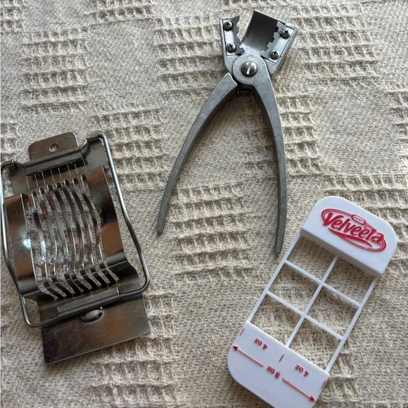Lot of 3 Vintage Cooking Utensils Egg Slicer Cheese Slicer and Texas Nut Cracker