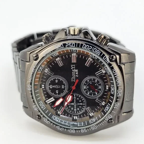 Men's Watch Black Dial 44MM Black Case Black‎ Bracelet Band 8
