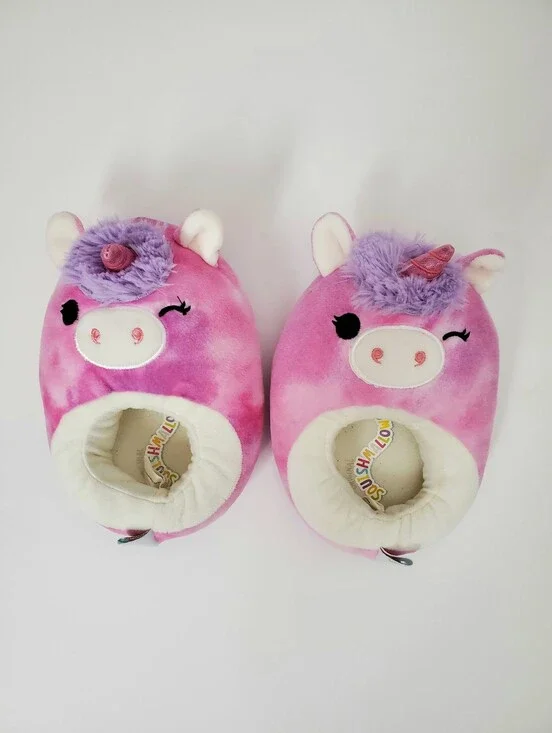 Squishmallows Lola Kids Pink Unicorn Plush Slippers Size 11-12