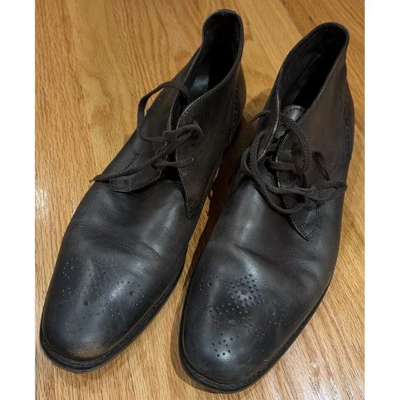 John Varvatos Brown Leather Medallion Toe Chukka Boots Mens 12