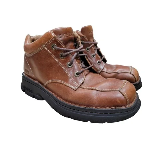 Skechers Y2K Mens Brown Leather Chunky Ankle Boots 4449 Sz 9.5