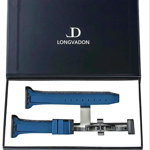 Longvadon Men Smartwatch Watchband Blue embossed leather Apple 1-9 Ultra 1, 2