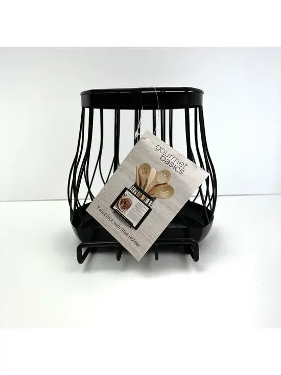 Metal Kitchen Utensil Crock with Phone/Tablet Holder - NWT