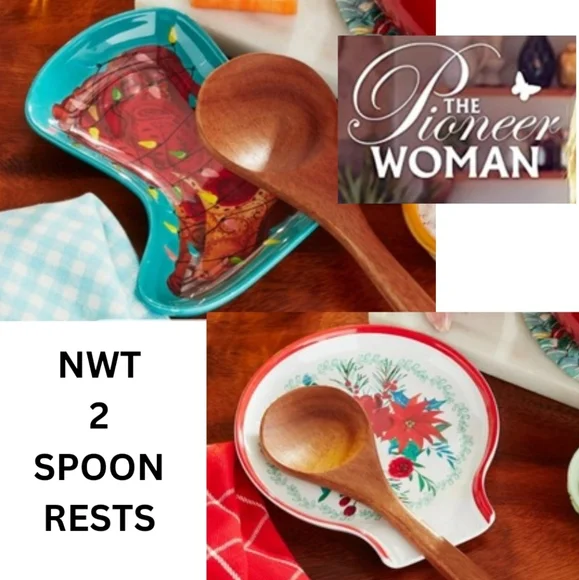 NWT Set of 2 The Pioneer Woman Spoon Rests Christmas Holiday Melamine AK…