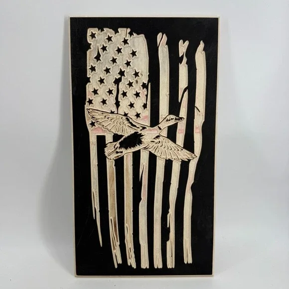 Duck American Flag Laser Cut/Engraved Wooden US‎ Handmade 18