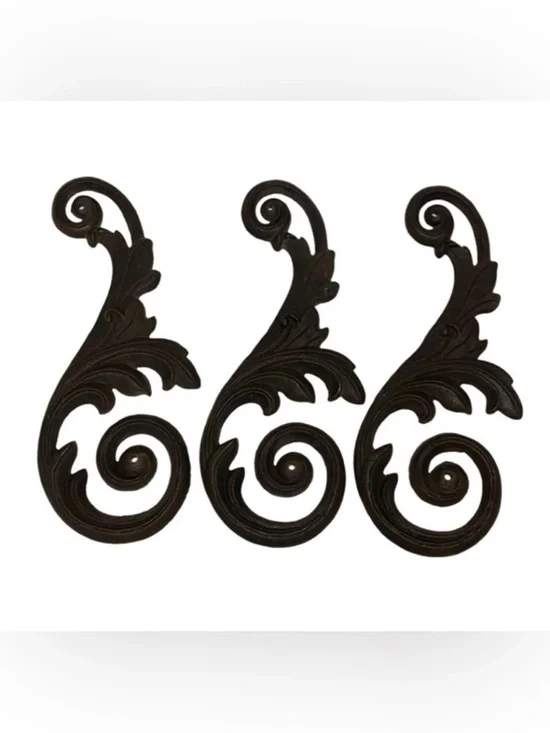 Set of 3 Vintage Dark Brown Swirl Cast Iron Wall Decor Set. Each one 1.6 lbs.