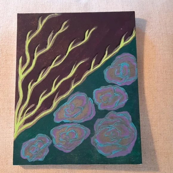 10 x 8 original painting by Nicole K NWT purple teal chartreuse roses art