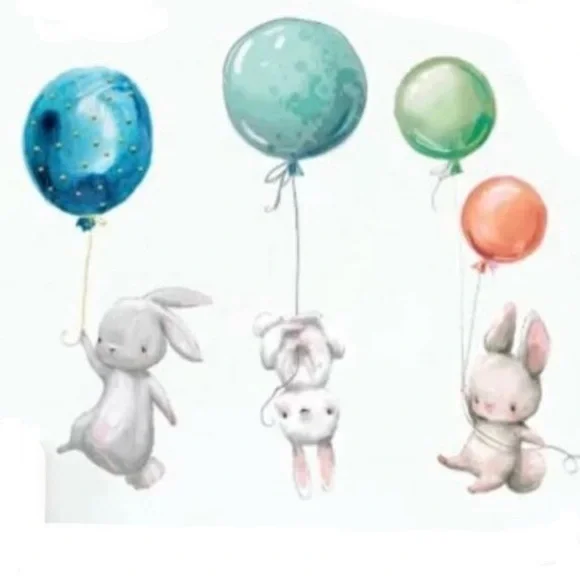 WALL DECALS Bunnies with Balloons, Removable Wall Art Sticker, Baby & Children