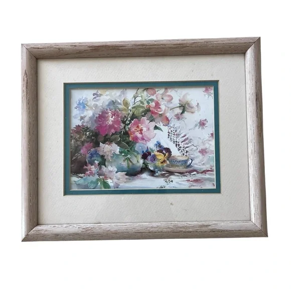 Vintage Flowers in Watercolor‎ Framed Print 11”x 9”