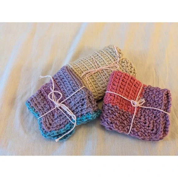 Handmade Brand New Washcloths/Dishcloths 100% Cotton Lot Of‎ 3