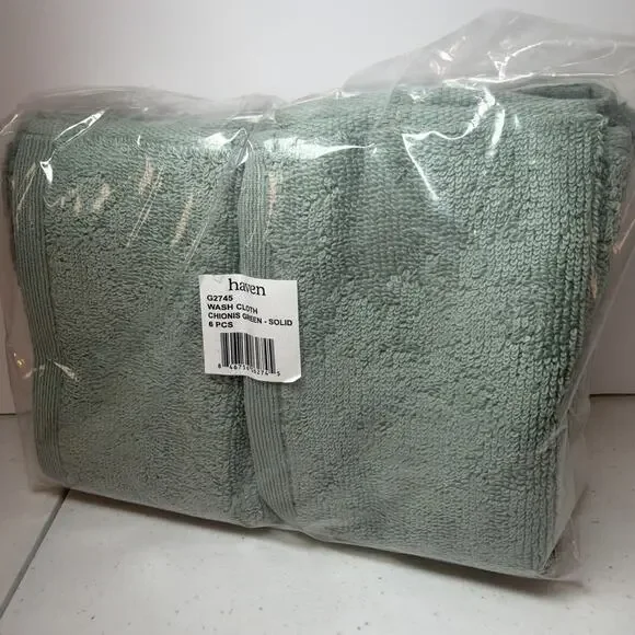 HAVEN Chionis Green 6 Piece Washcloth Set of 6 - Turkish Cotton