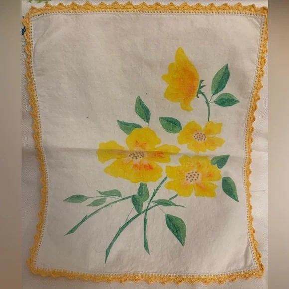 Vintage Floral Handkerchief with Lace Trim set of 2 #17