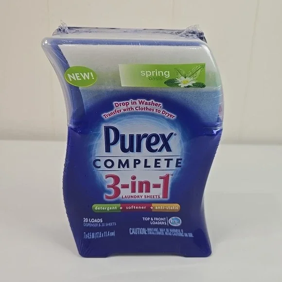 Purex Complete 3-in-1 Laundry Sheets Dispenser 20 Loads HTF Spring Oasis NOS NEW