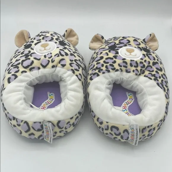 Squishmallows Purple and Black Leopard Animal Slippers