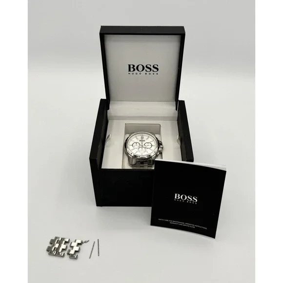 Hugo Boss Men's Stainless Steel Chronograph‎ Watch White Dial Quartz HB197