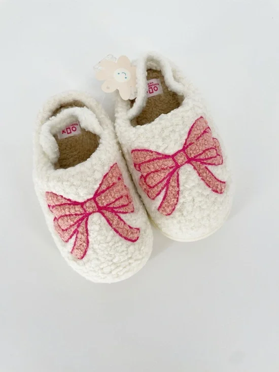 NEW Toddler Kids Pink Bow Slippers