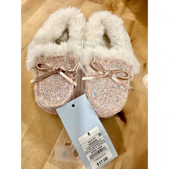 Baby Cat And Jack Pink Glitter Slippers NEW
