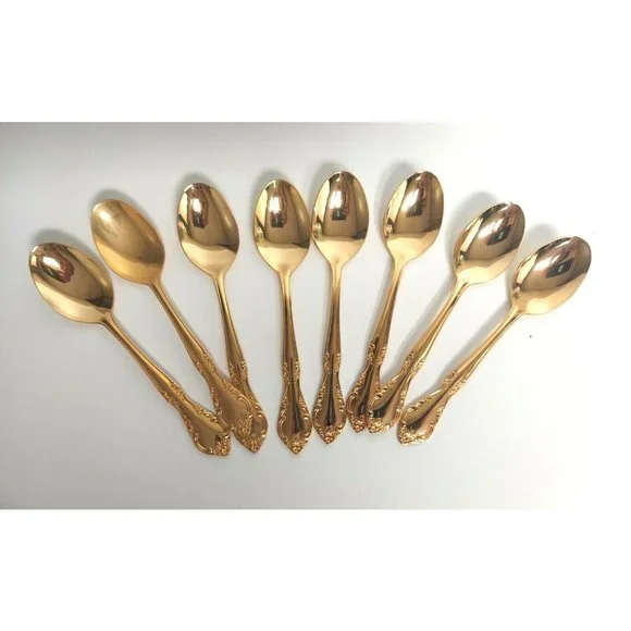 Lot of 8 Estia Golden‎ Cascade Plated Electroplate Korea Teaspoons