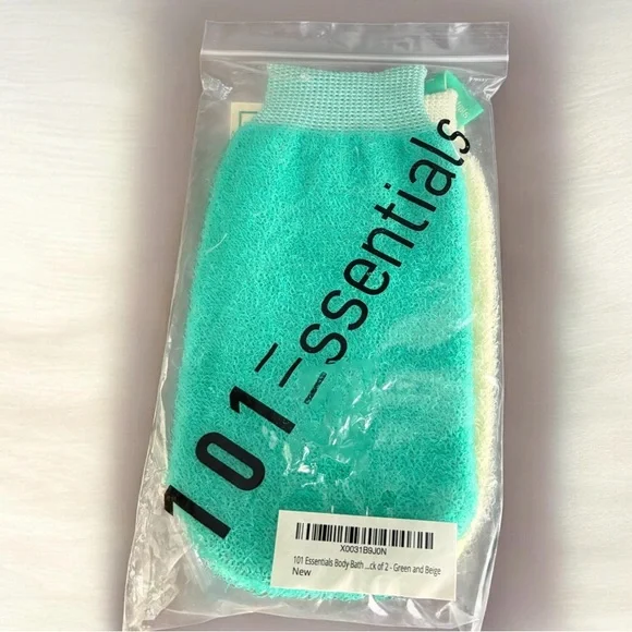 101 Essentials Green & Yellow Body Scrub Mitts Pack of 2