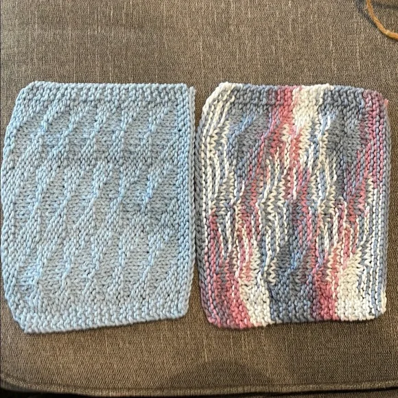 Handmade knitted pink and blue washcloths/dishcloths