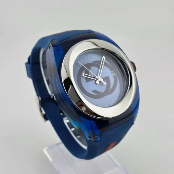 Gucci Men's Swiss Blue Watch Rubber Strap New With Box