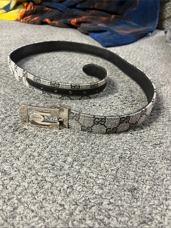 Gucci Black and Grey GG Monogram Buckle Belt