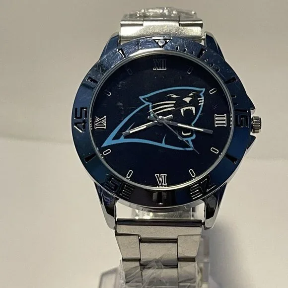 CAROLINA PANTHERS NFL Team Logo Men's Stainless-Steel Watch NEW - need battery