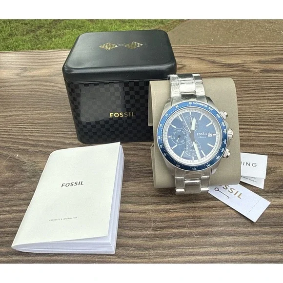 Fossil Autocross BQ2878 Mens Multifunction Blue Sunray Dial Watch NIBWT
