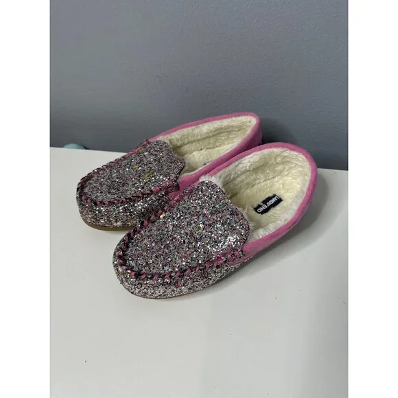 LANDS' END Glitter Loafer Slippers Size 4 big kid