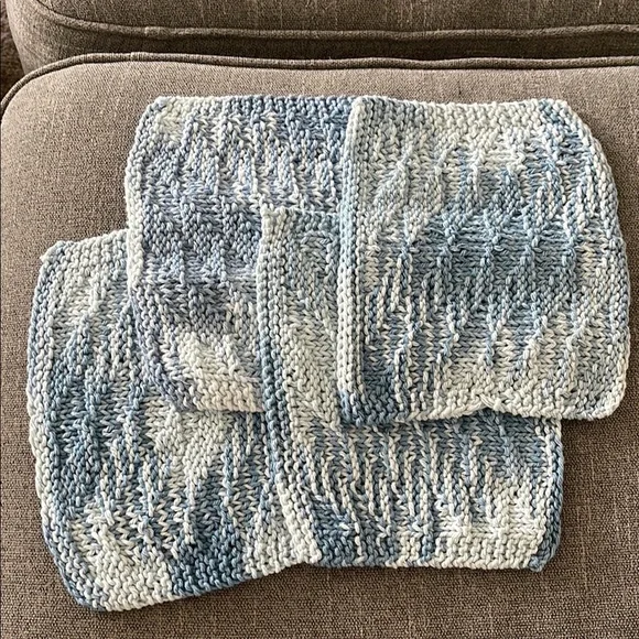 Handmade knitted blue washcloths/dishcloths