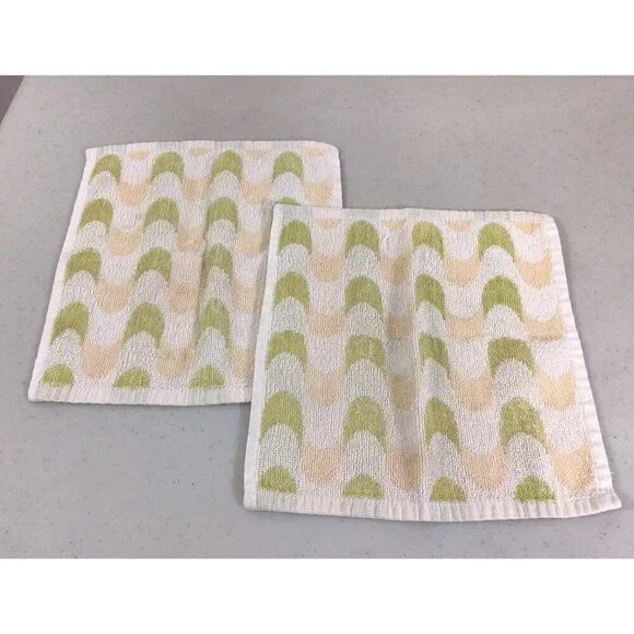 Vintage Mid Century Retro 70s Washcloth Pair Abstract Print