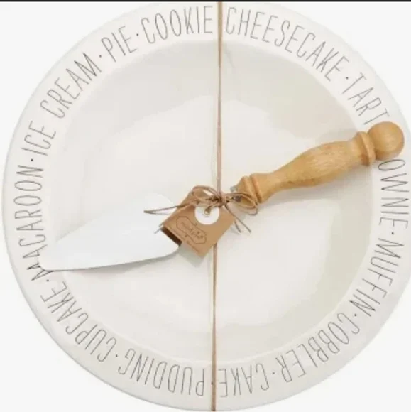 Mudpie dessert serving dish 12×12 round ceramic w server wood