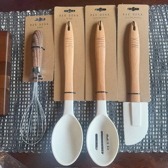 Rae Dunn 4 pc Full Size White Kitchen Utensils - Stir Mix Whip