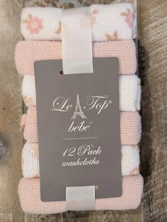 Le Top bébé Pink & White Washcloths - Pack of 12 NWT