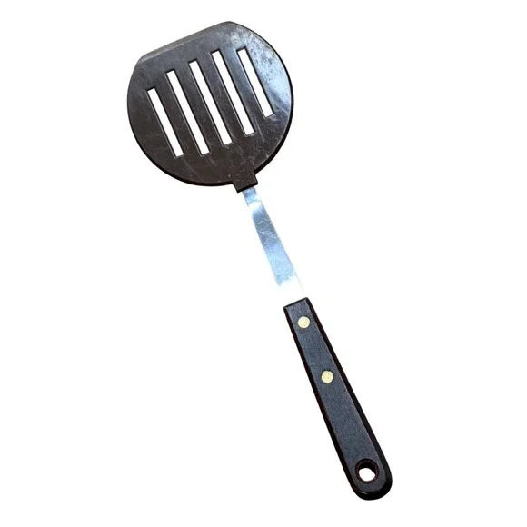 Robinson Stainless USA Vintage Spatula Brown Slotted Head Wood Handle Riveted