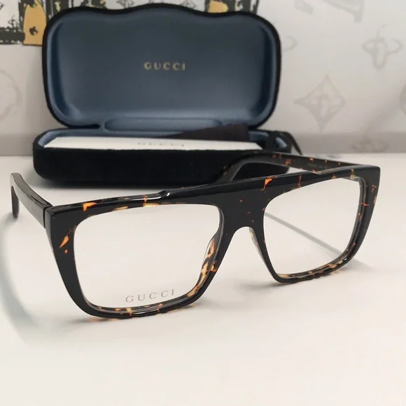 New Authentic Gucci Tortoiseshell Square Glasses GG1040o 002