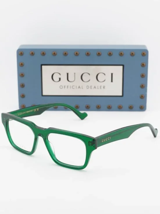 Gucci GG0963O 004 Square Eyeglasses – Transparent Green 53mm