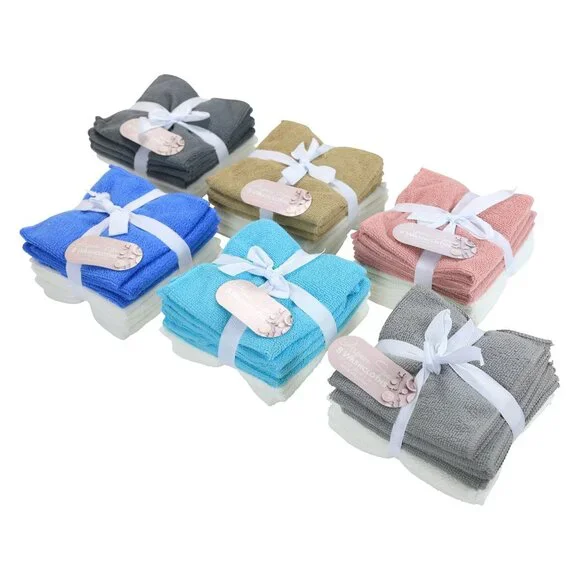 Hotel Spa 8-Piece Washcloth Sets, Microfiber, Gray with White, 12x12 in.