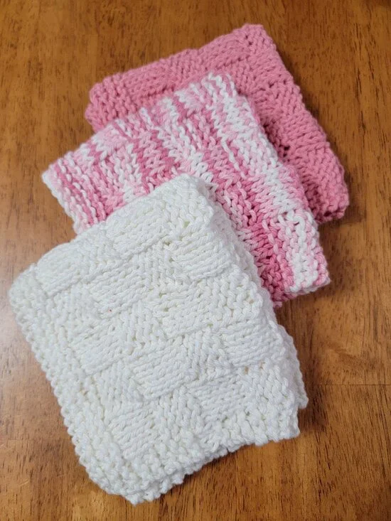 Vintage Style Handknit Soft Cotton Cloths for Bath or Kitchen Set of 3