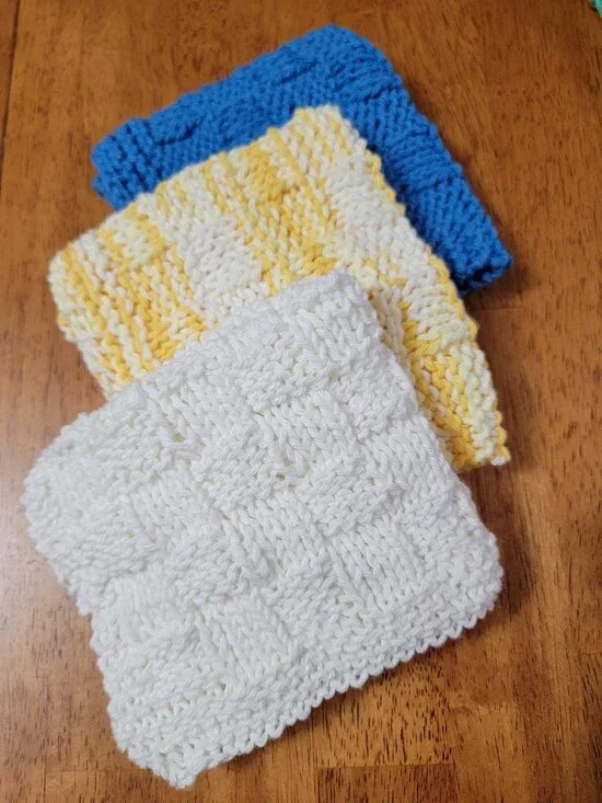 Vintage Style Handknit Soft Cotton Cloths for Bath or Kitchen Set of 3