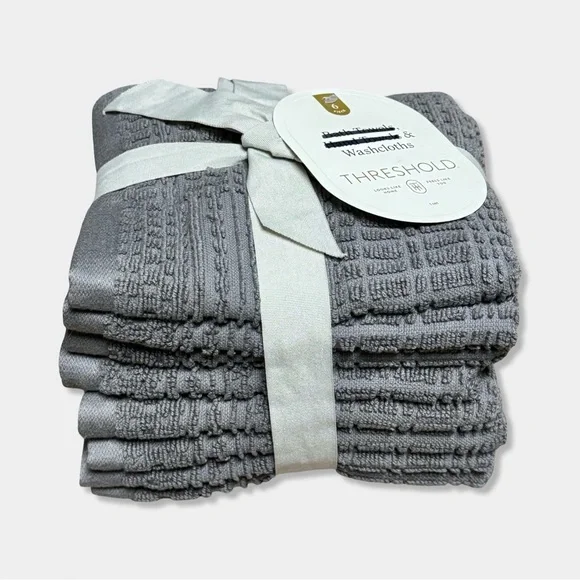 Set Lot 8 Target Threshold Oeko-Tex Light Grey Textured 100% Cotton Washcloths