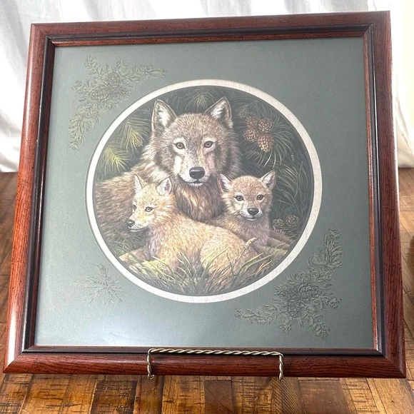 Vintage Home Interiors Wolf Family Framed Wall Art Woodland Wildlife Cottagecore