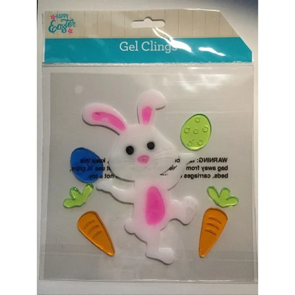 NEW Spring Summer Easter Bunny Rabbit‎ Eggs Carrots Window Gel Clings Decor 7 ct