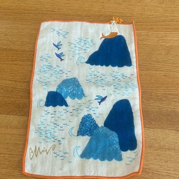 Mermaid w/Waves Embroidered Wash Cloth Japan New w/tags 🇯🇵