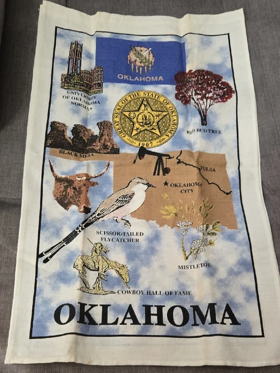 Oklahoma State Souvenir Tea Towel - Blue and Beige
