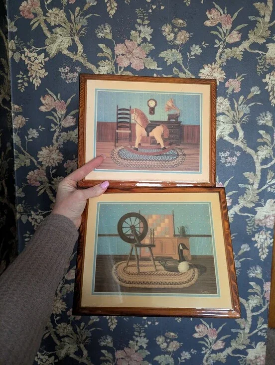 Country Folk Art Still Life Prints Epoxied Onto Wood Wall Hanging