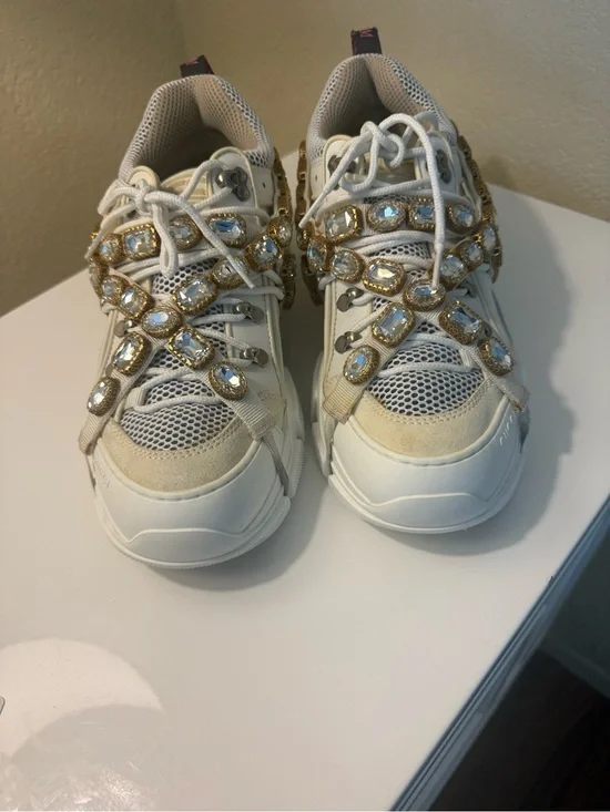 Gucci Cream White Crystal-Strap Chunky Sneakers