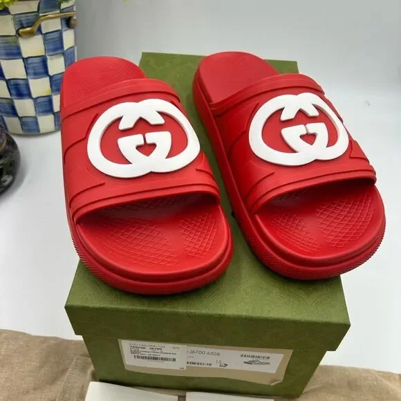 Men's Gucci interlocking G rubber Pool slides size 12 made in Italy