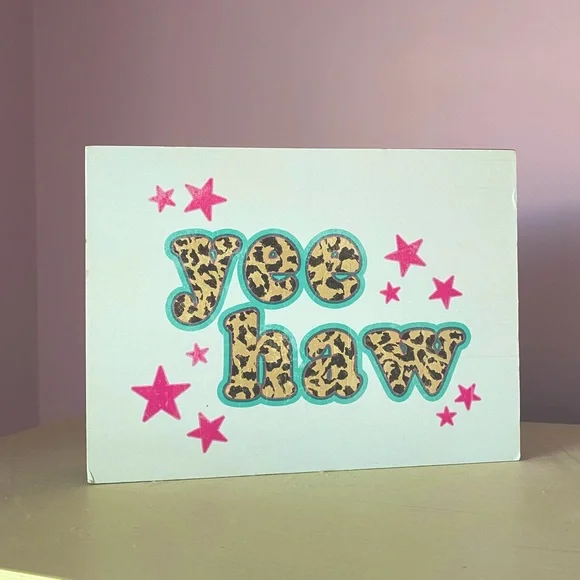 NWT Sorority college room decor table sign “Yee Haw” cheetah print